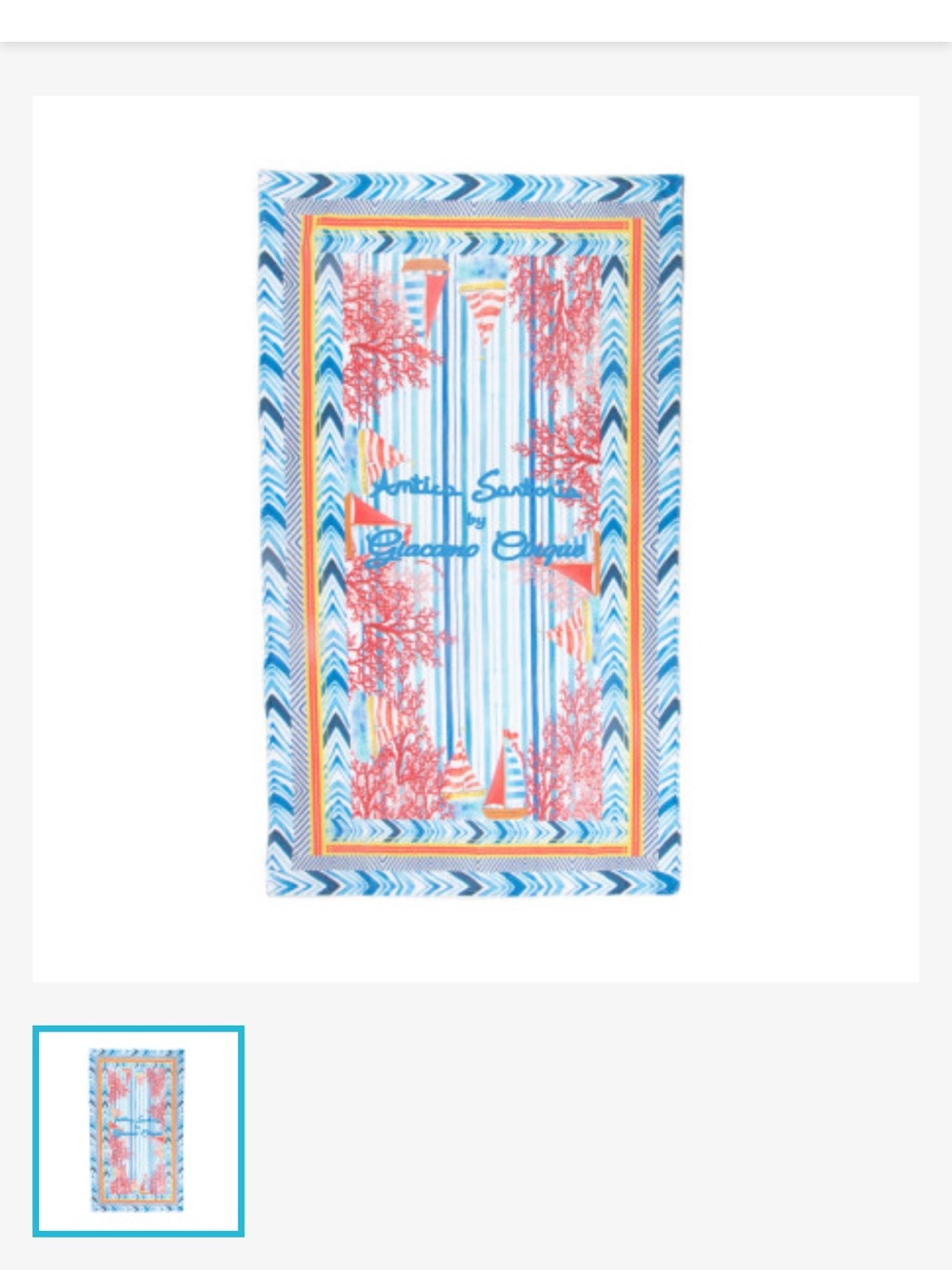 Antica Sartoria Blue & Coral Striped Beach Towel with Nautical Motif